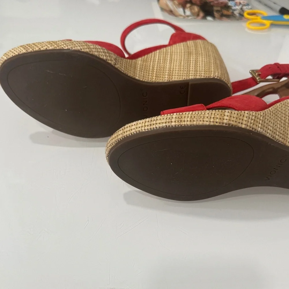 Vionic Red Suede Ankle-Strap Wedge Sandals - Picture 8 of 8